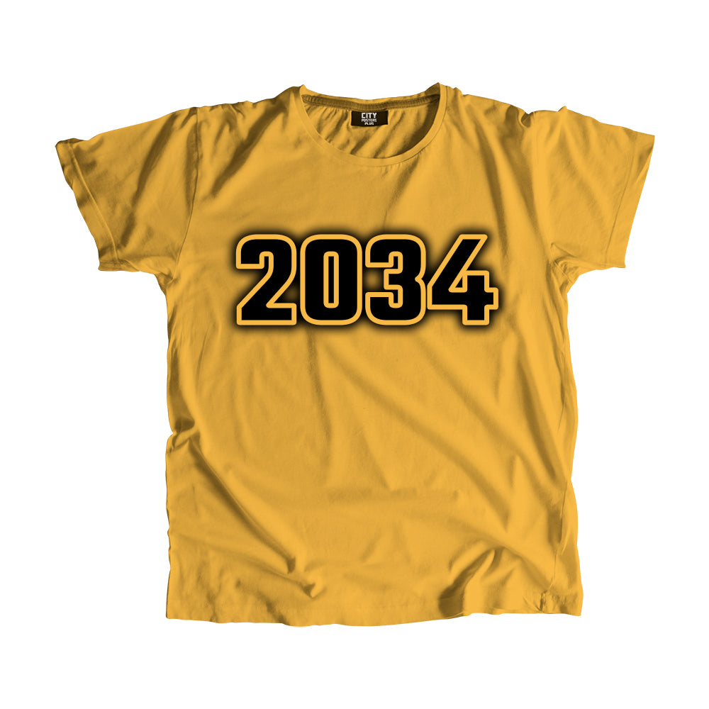 2034 Year Men Unisex T-Shirt (Golden Yellow)