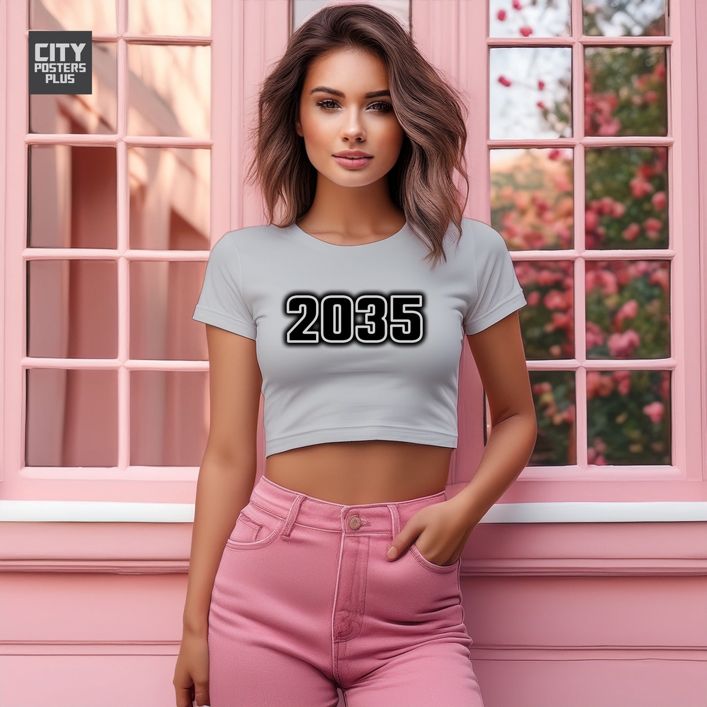 2035 Year Women Crop Top (Melange Grey)