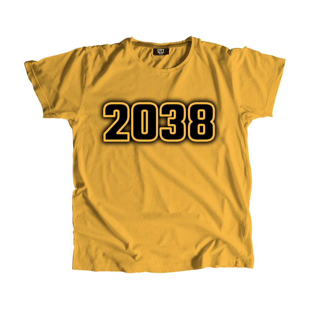 2038 Year Men Unisex T-Shirt (Golden Yellow)