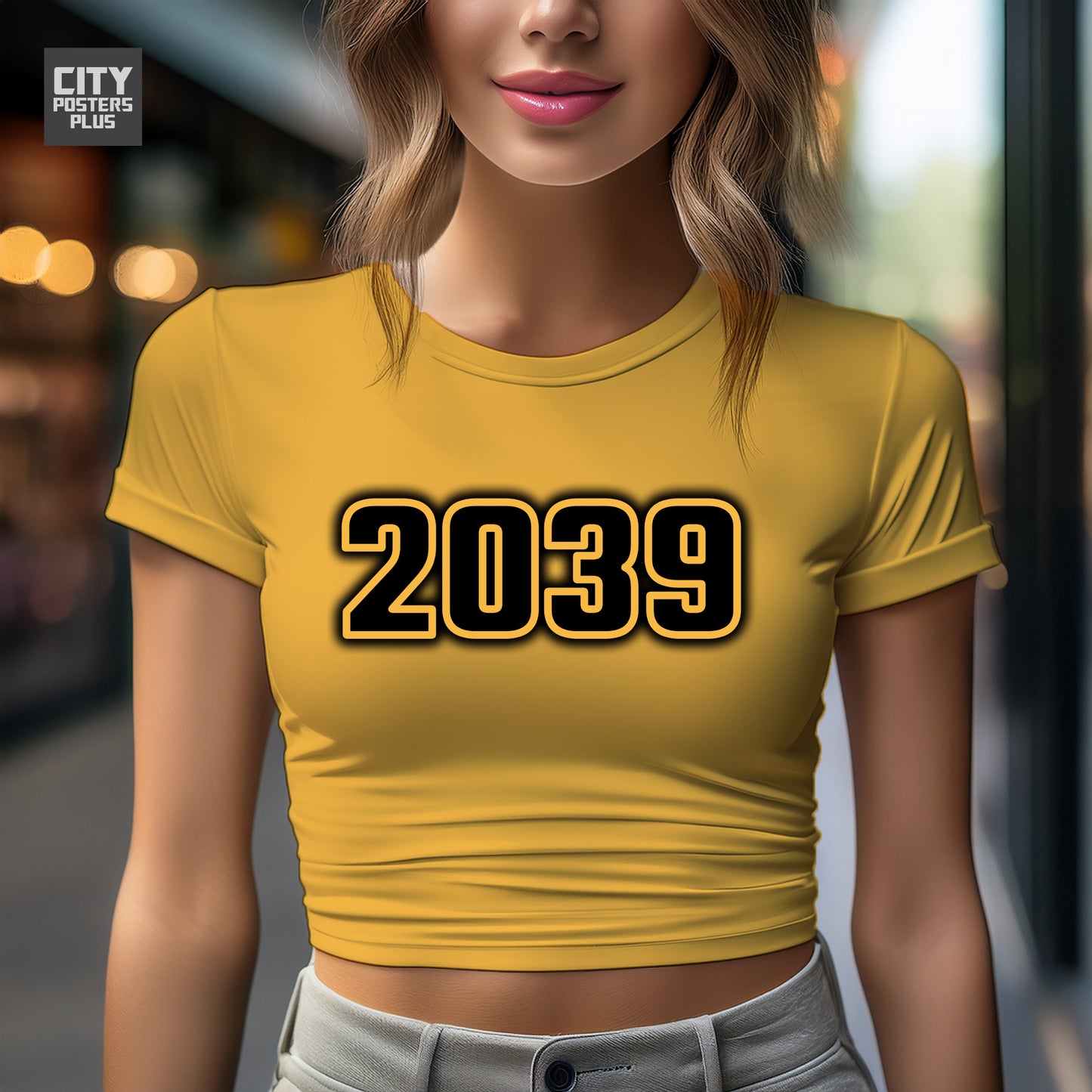 2039 Year Women Crop Top (Golden Yellow)
