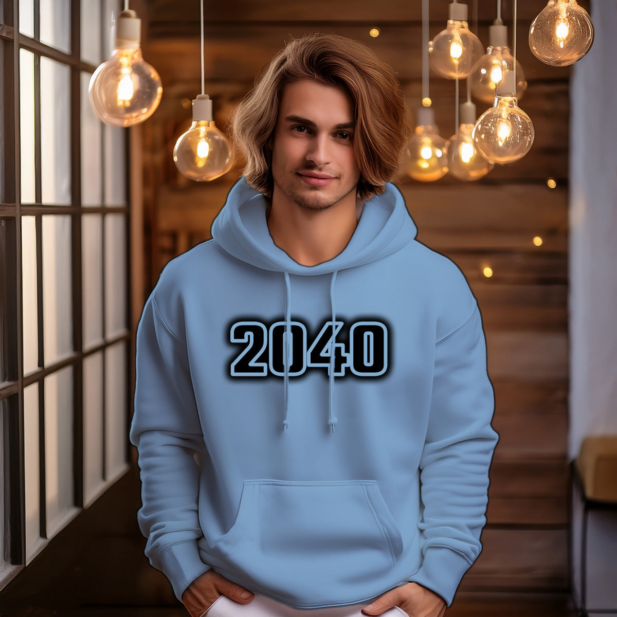 2040 Year Men Unisex Hoodie (Baby Blue)