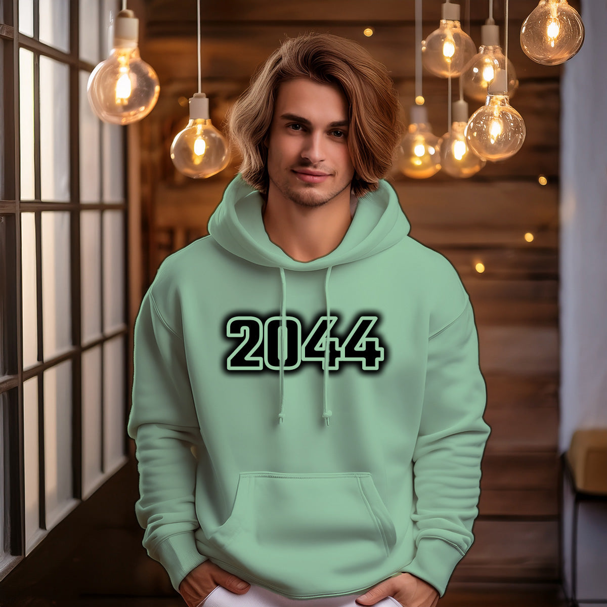 2044 Year Men Unisex Hoodie (Mint Green)