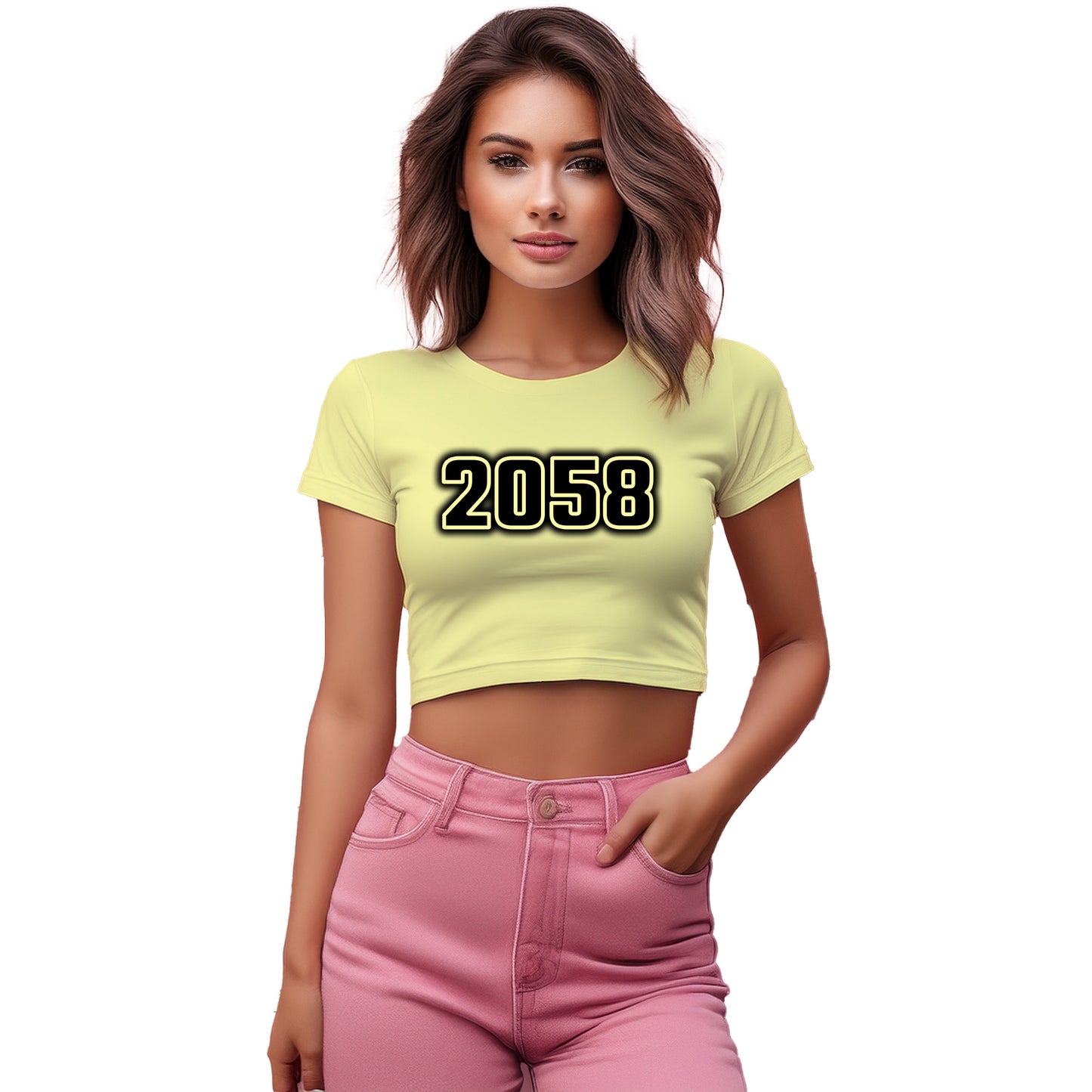 2058 Year Women Crop Top (Butter Yellow)