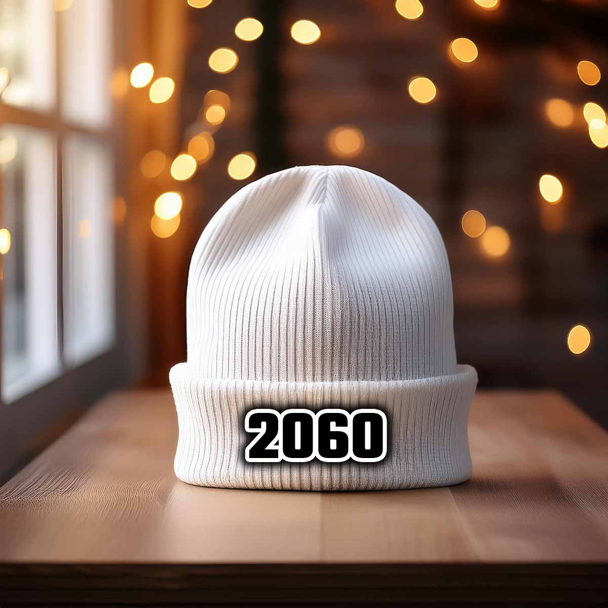2060 Year Cuffed Beanie (White)
