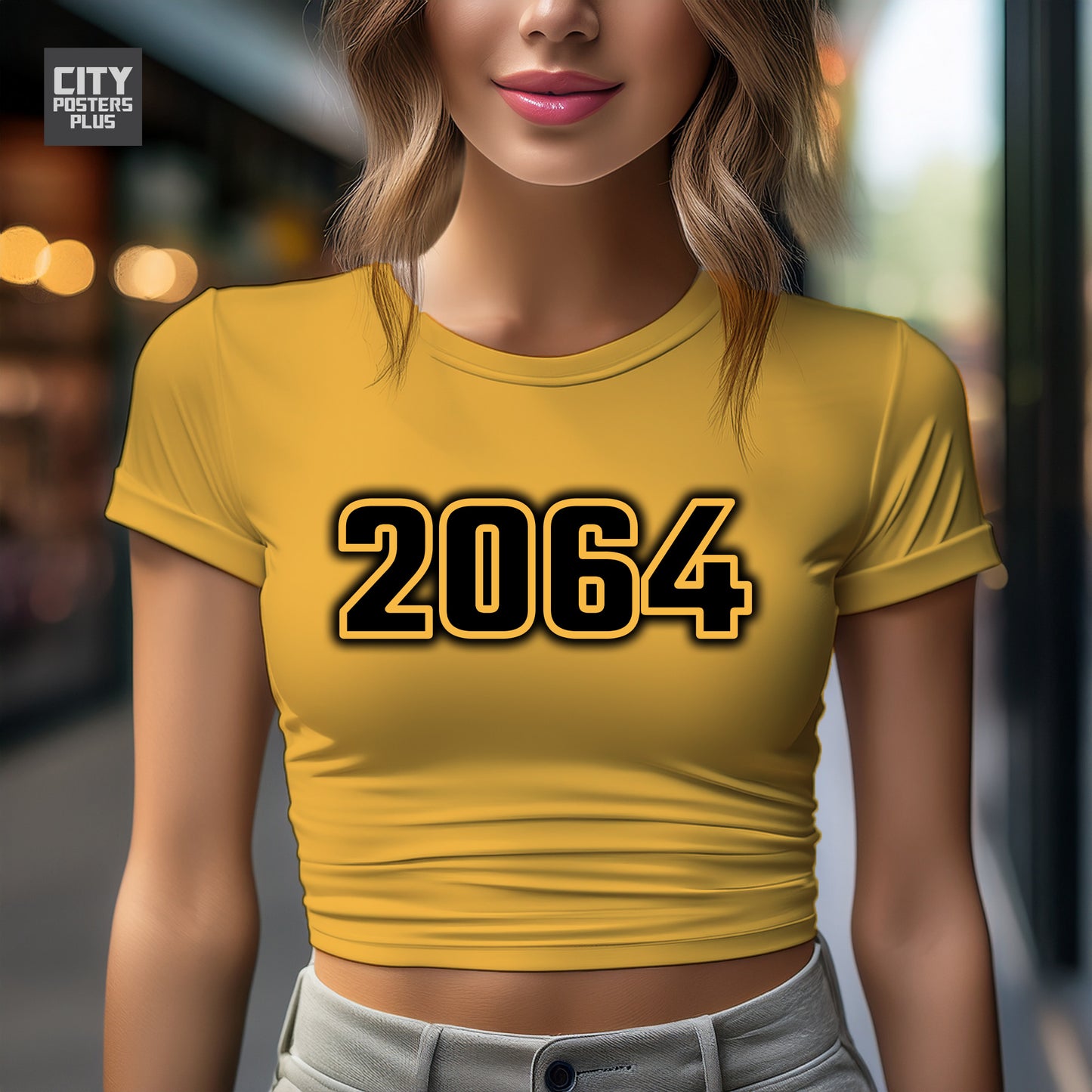 2064 Year Women Crop Top (Golden Yellow)