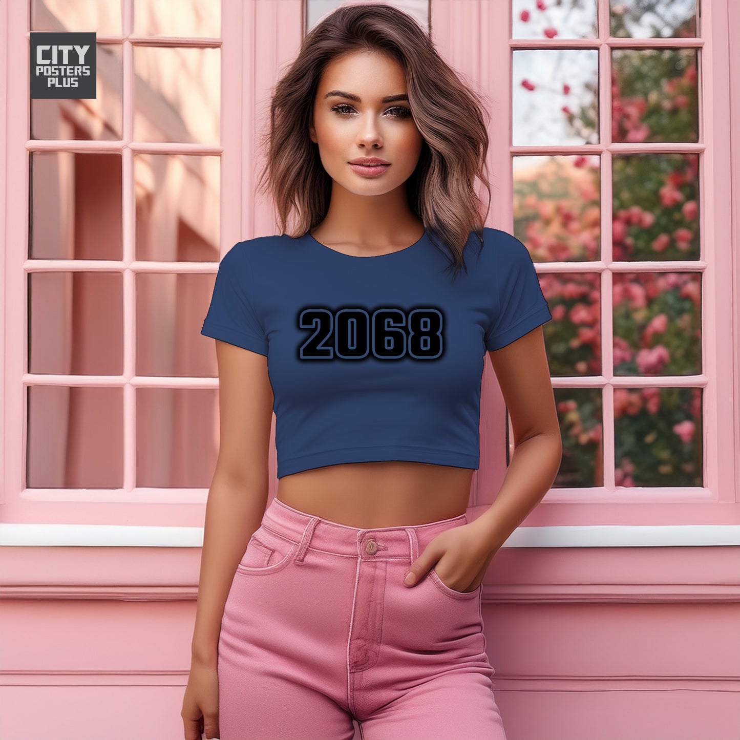 2068 Year Women Crop Top (Navy Blue)