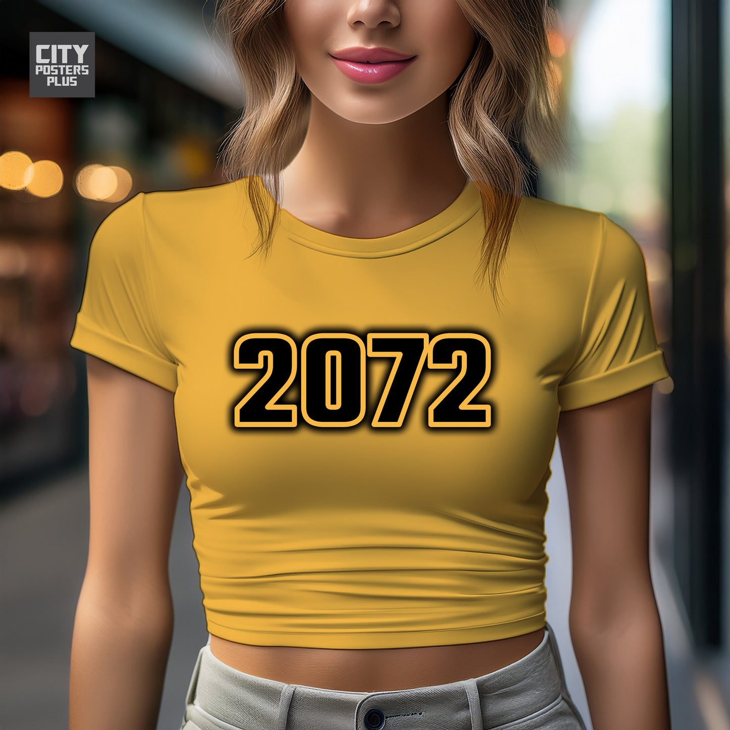 2072 Year Women Crop Top (Golden Yellow)