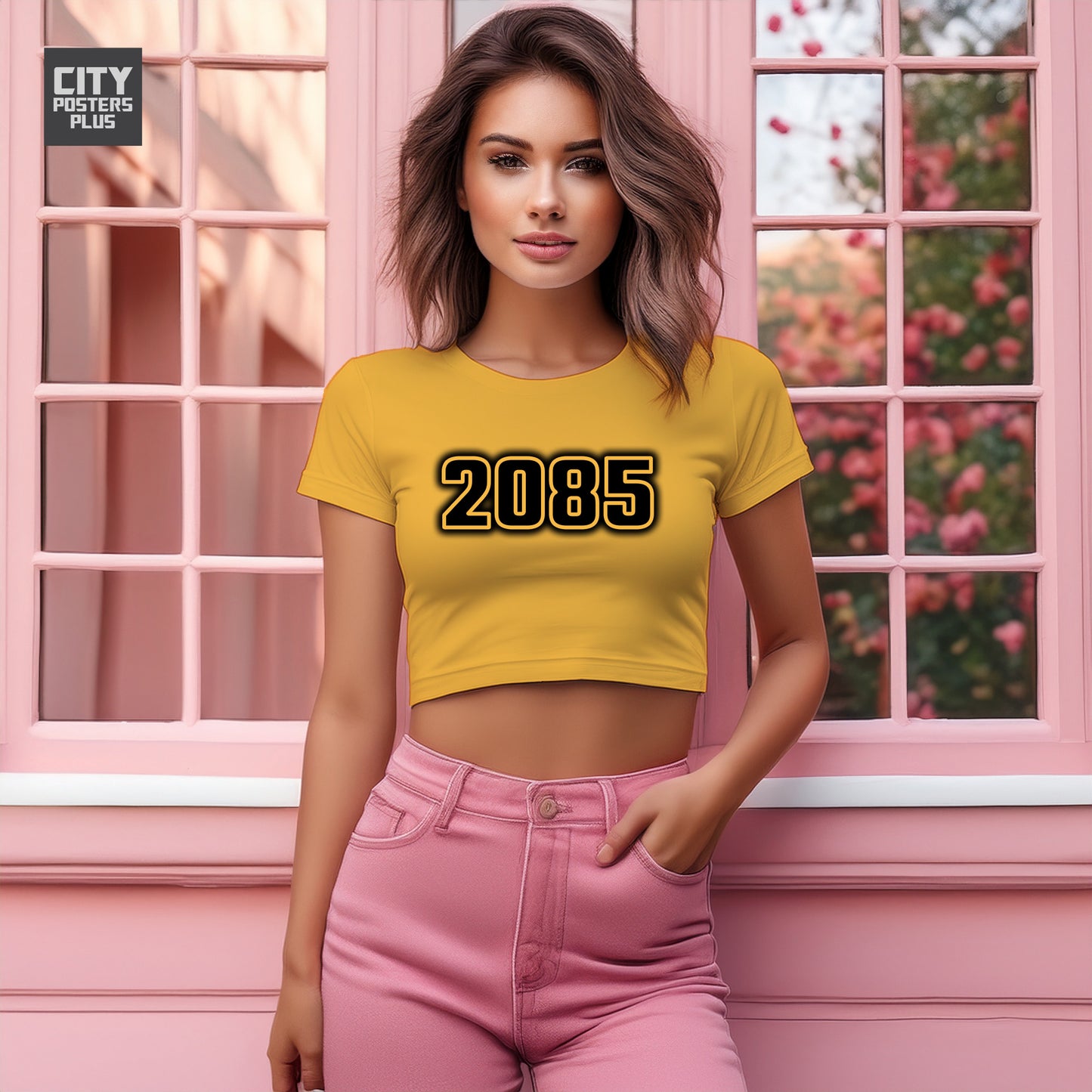 2085 Year Women Crop Top (Golden Yellow)