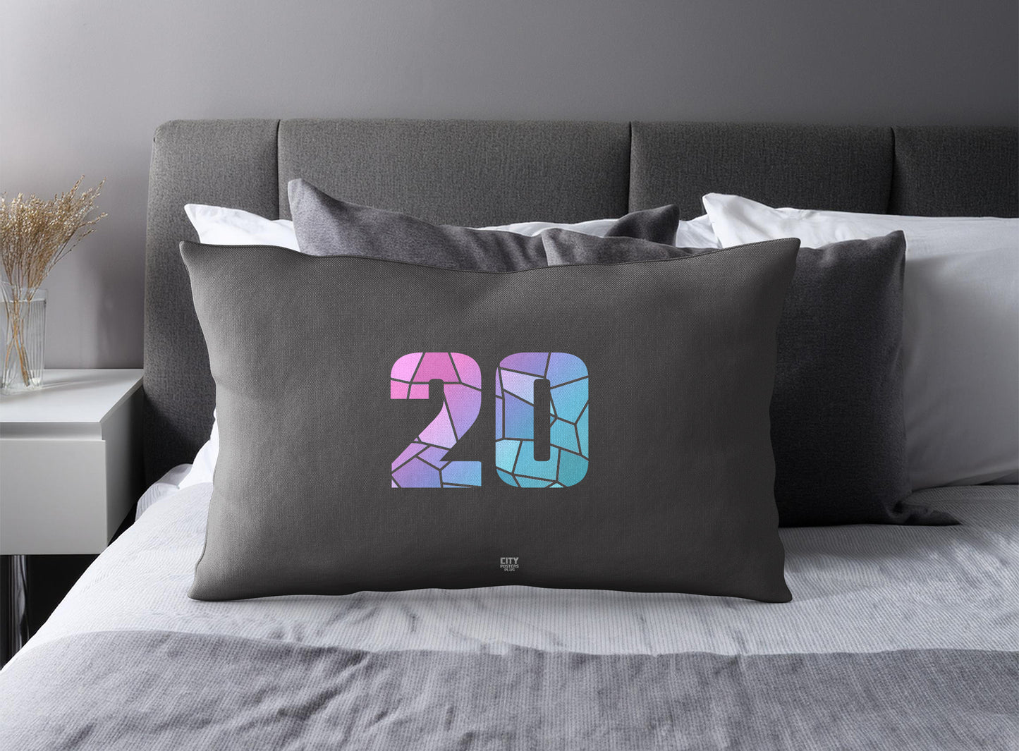 Print Deliver Plus 20 Number Pillow Case and Pillow Throw (Charcoal Grey)