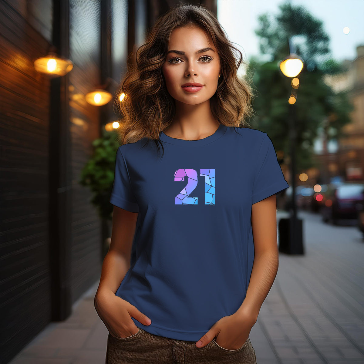 21 Number Women T-Shirt (Navy Blue)