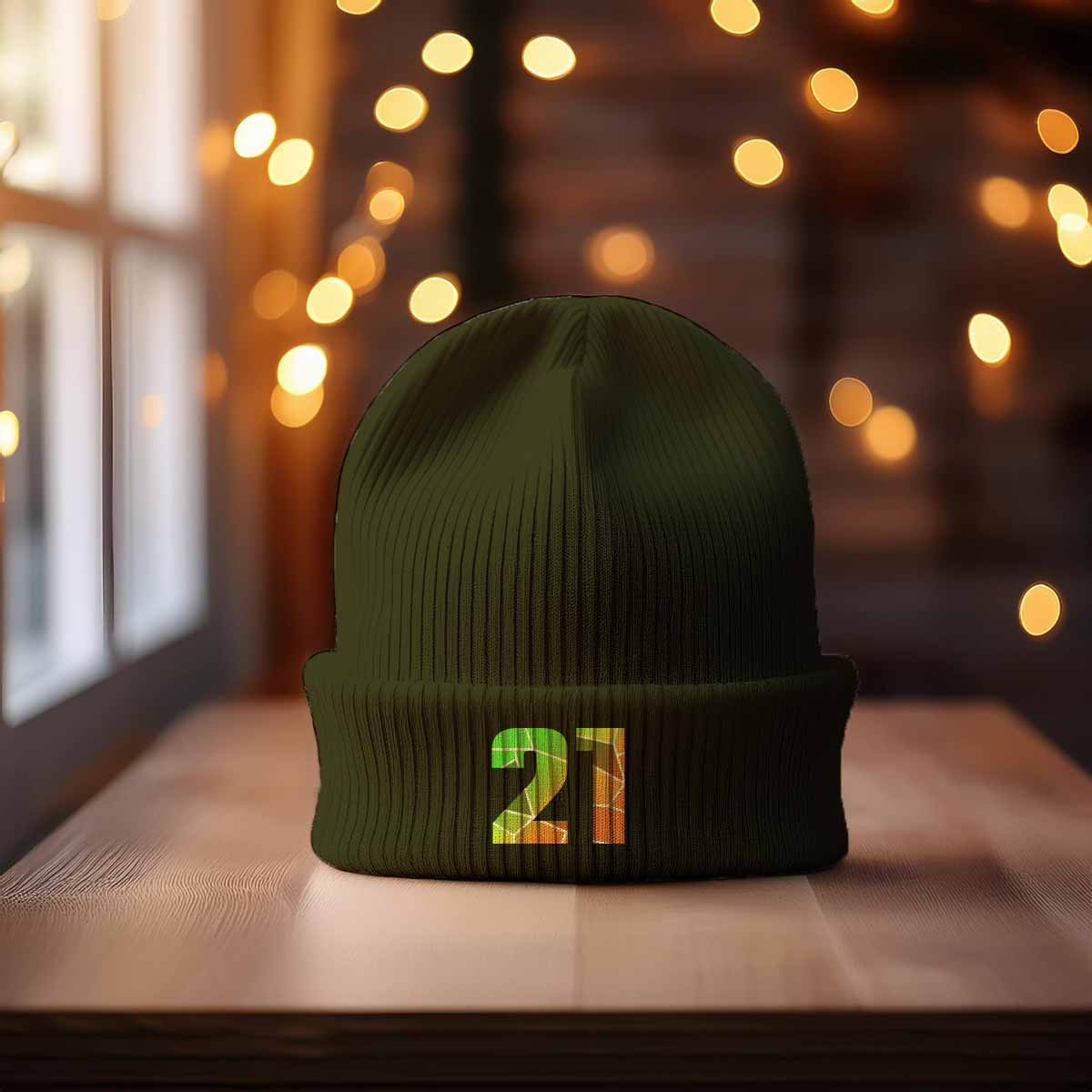 21 Number Cuffed Beanie (Olive)