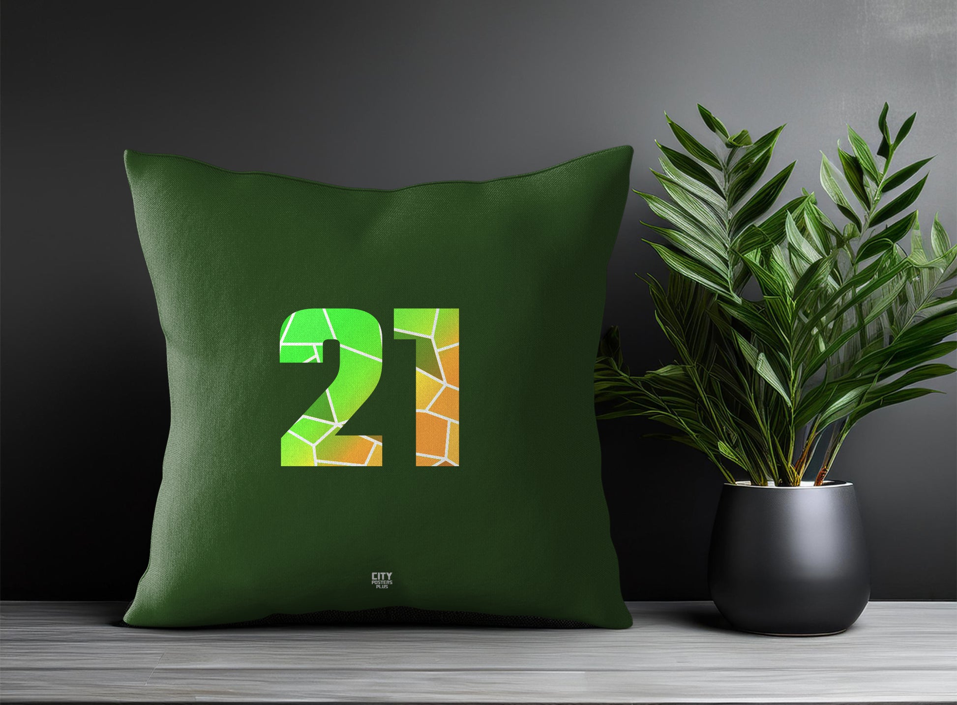 21 Number Pillow Case and Pillow Throw (Olive Green)