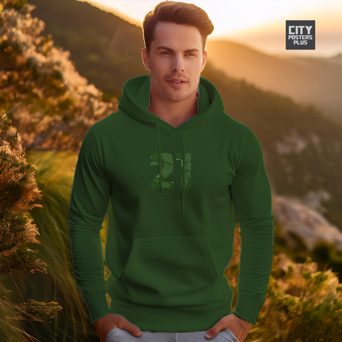 21 Number Unisex Hoodie (Olive Green)