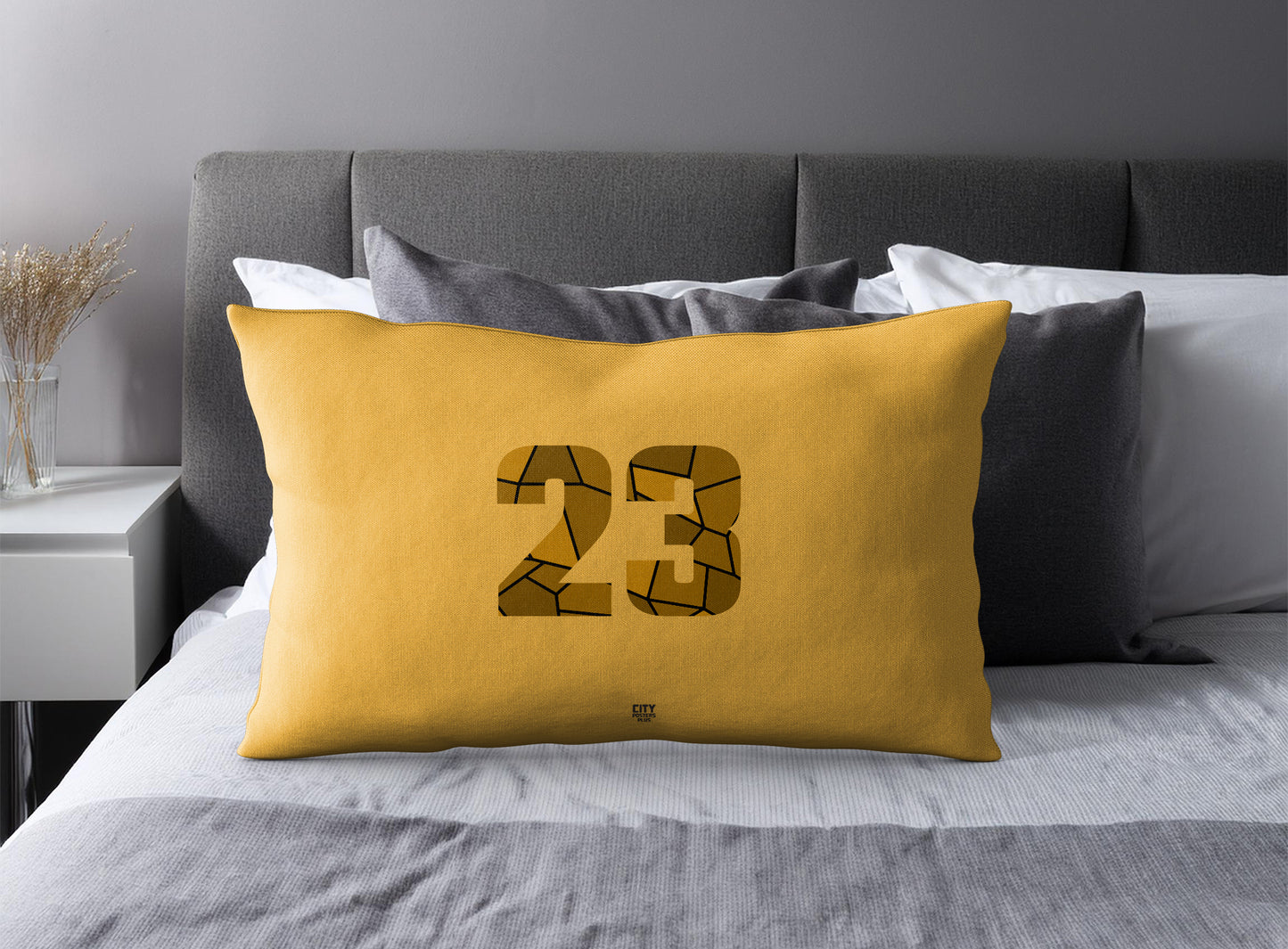 Print Deliver Plus 23 Number Pillow Case and Pillow Throw (Golden Yellow)