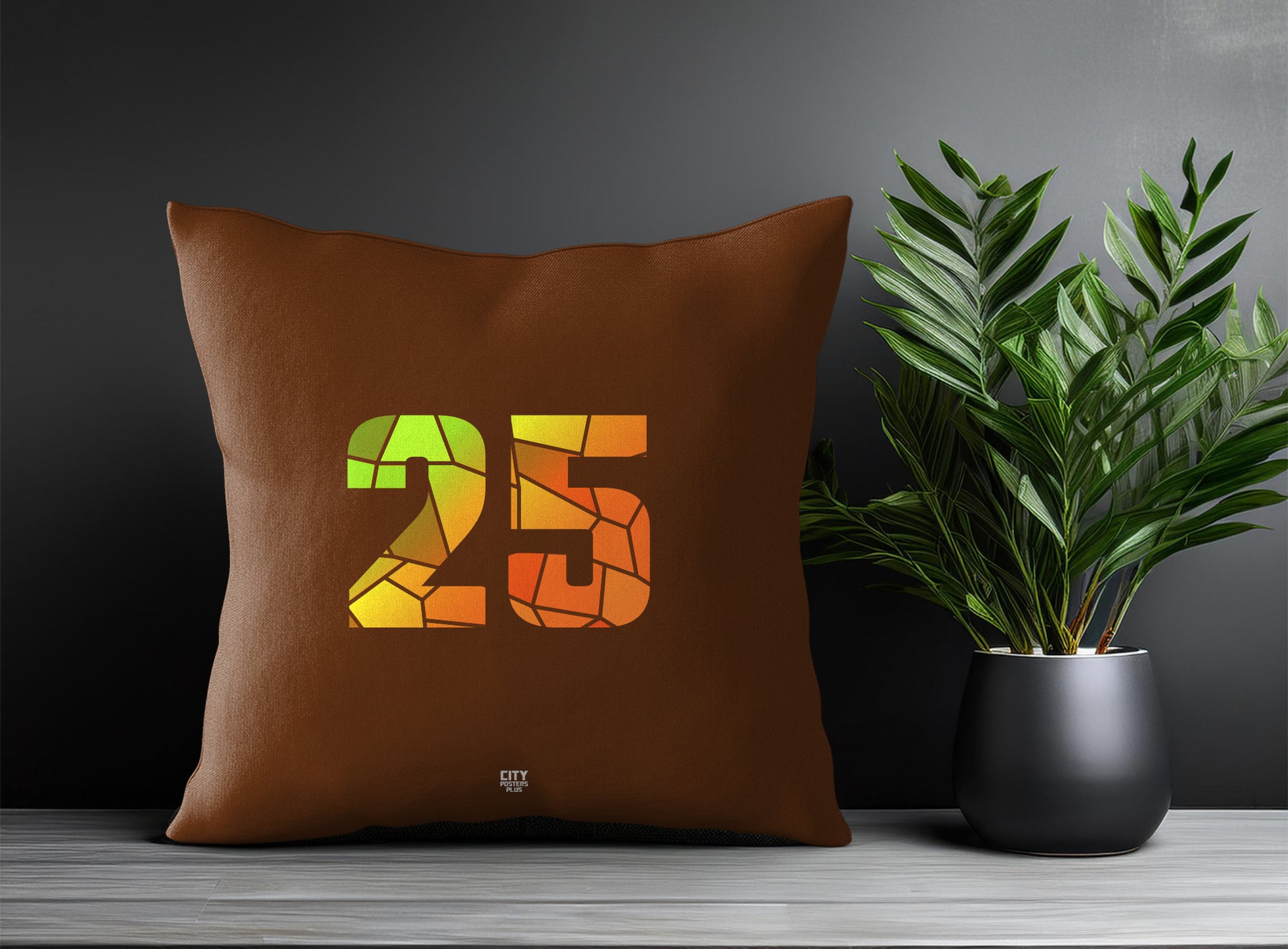 25 Number Pillow Case and Pillow Throw (Brown)