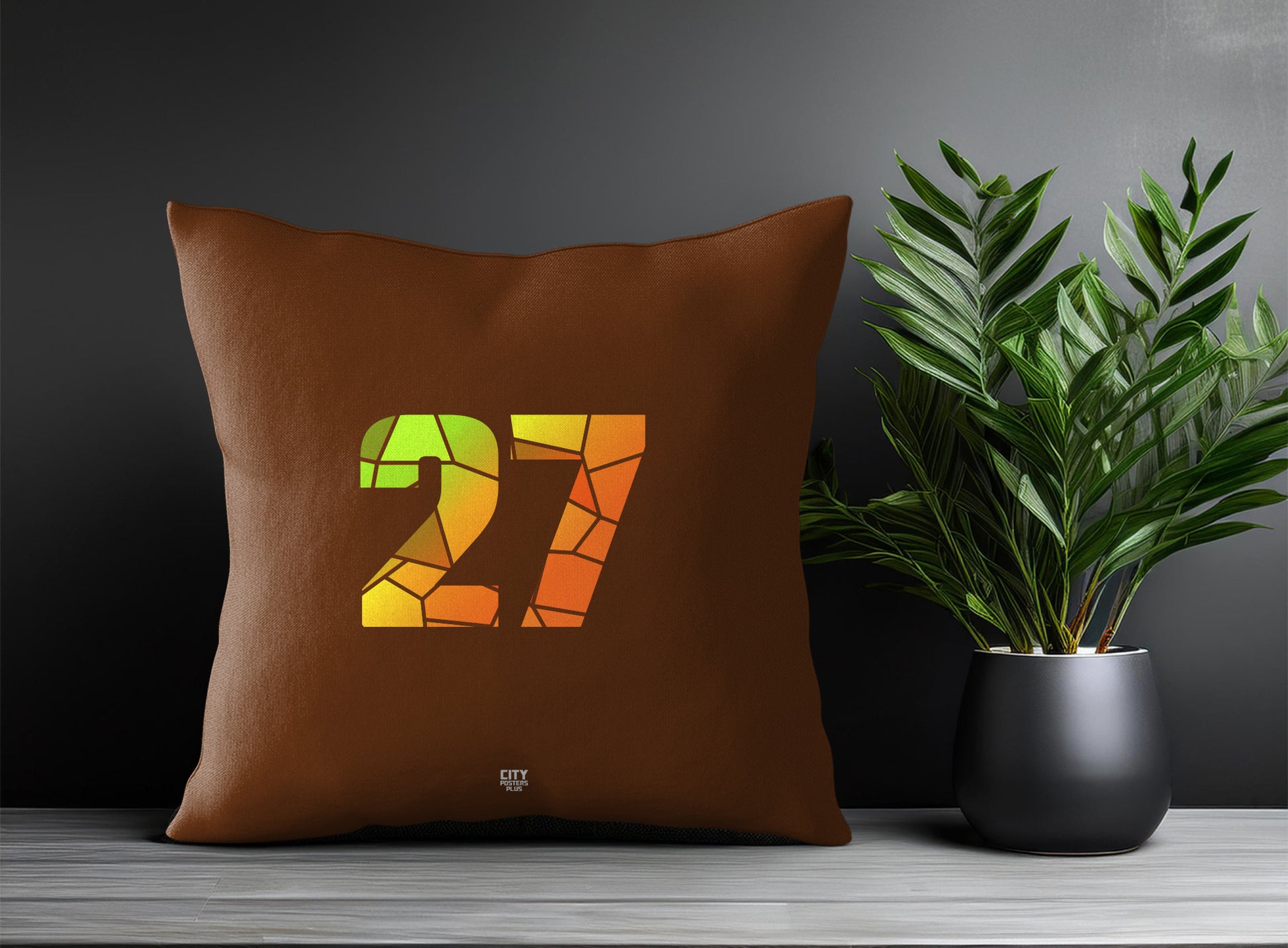 27 Number Pillow Case and Pillow Throw (Brown)