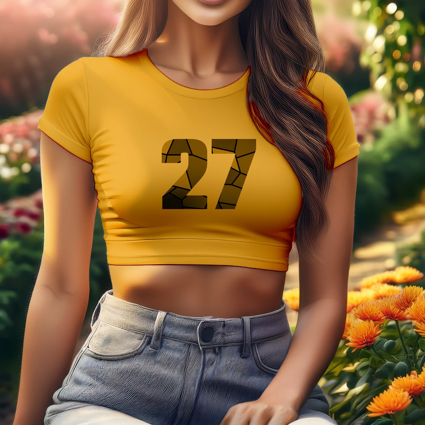 27 Number Women Crop Top (Golden Yellow)