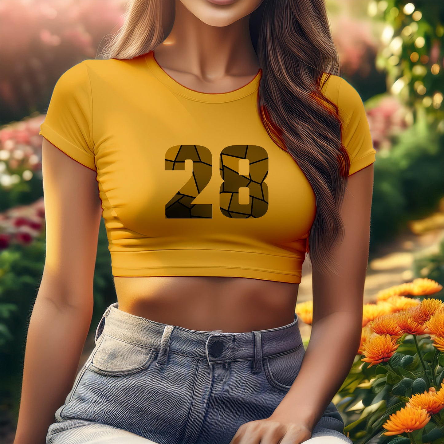28 Number Women Crop Top (Golden Yellow)
