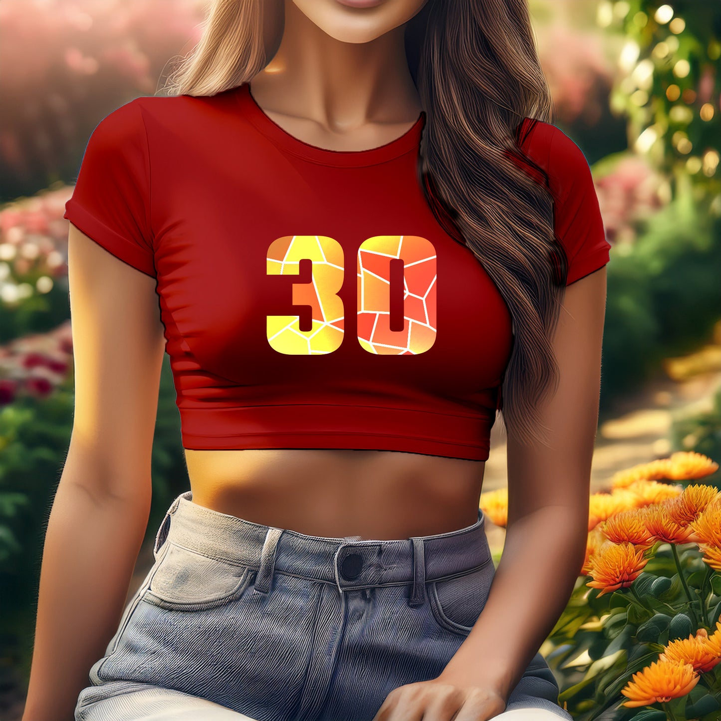 30 Number Women Crop Top (Red)
