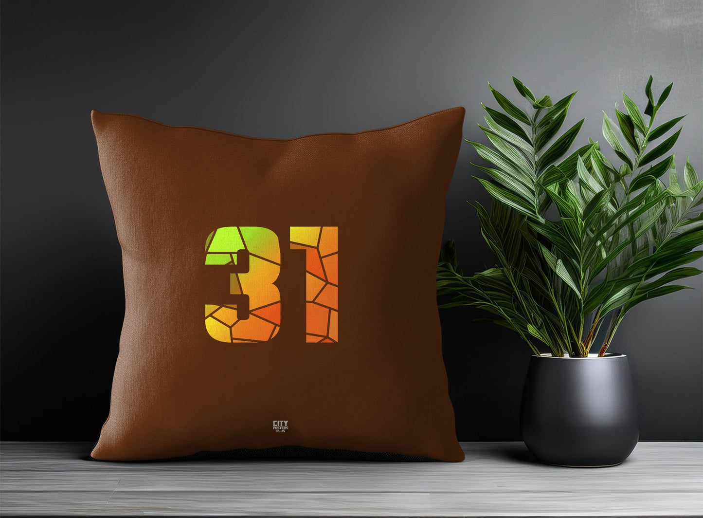 31 Number Pillow Case and Pillow Throw (Brown)