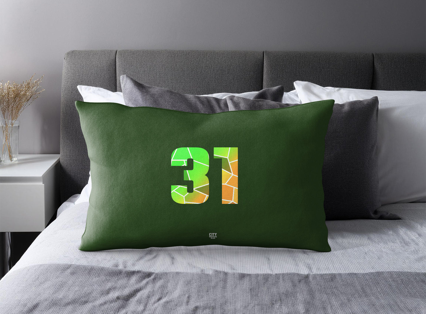 Print Deliver Plus 31 Number Pillow Case and Pillow Throw (Olive Green)