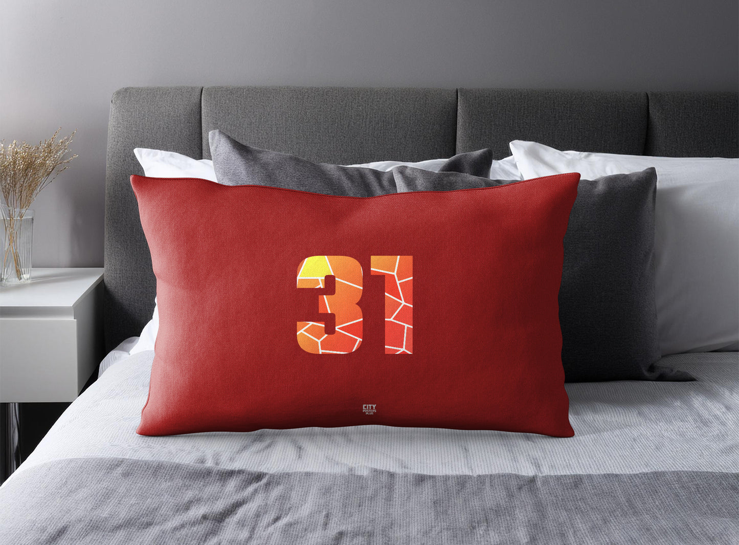 Print Deliver Plus 31 Number Pillow Case and Pillow Throw (Red)