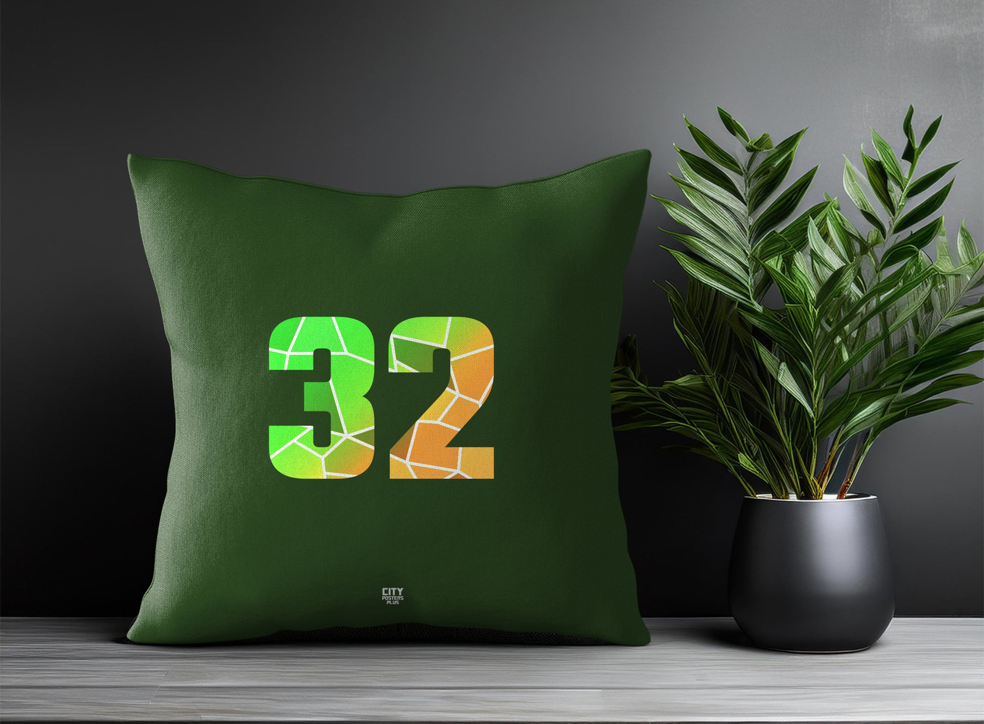 32 Number Pillow Case and Pillow Throw (Olive Green)