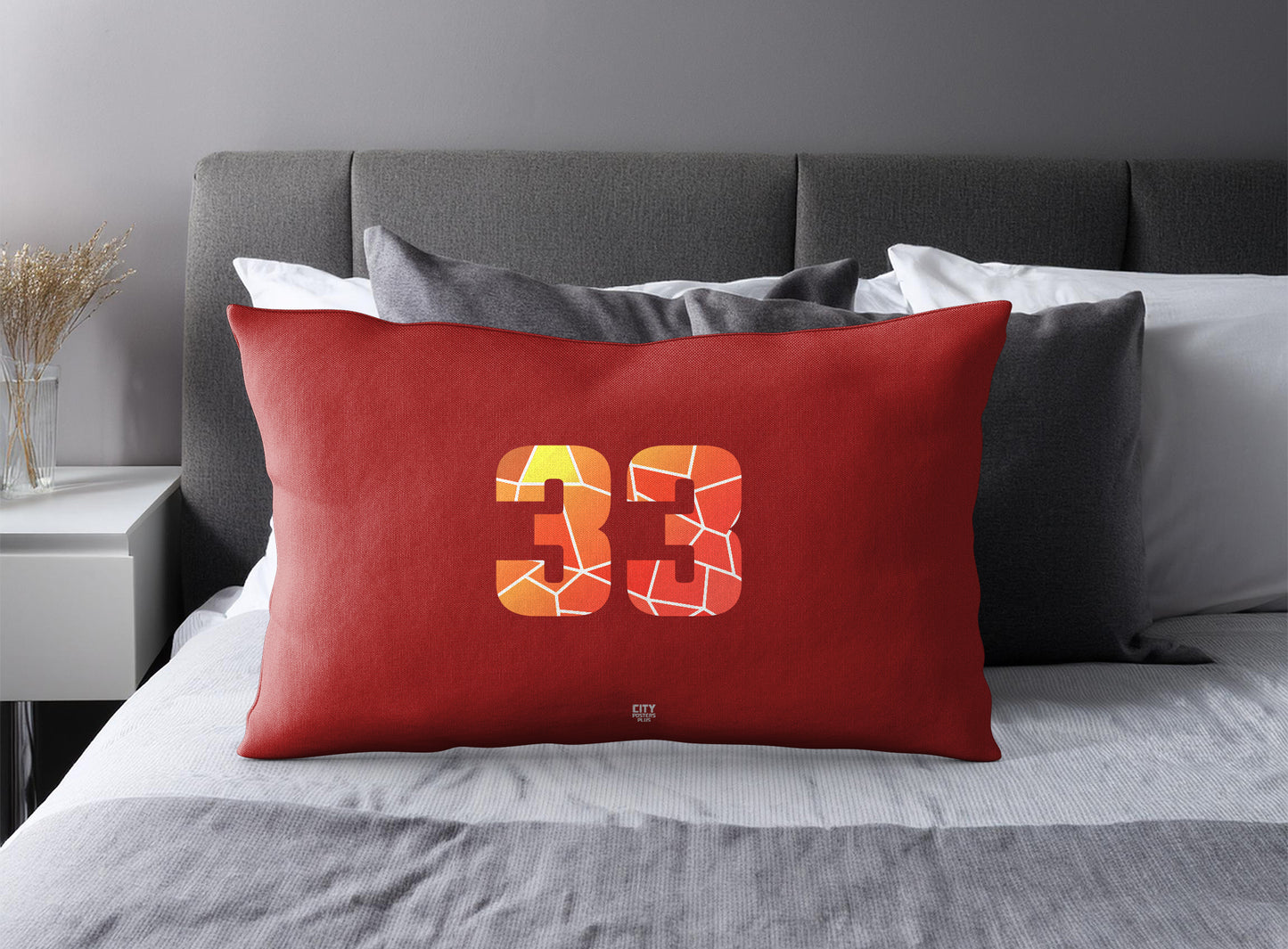 Print Deliver Plus 33 Number Pillow Case and Pillow Throw (Red)