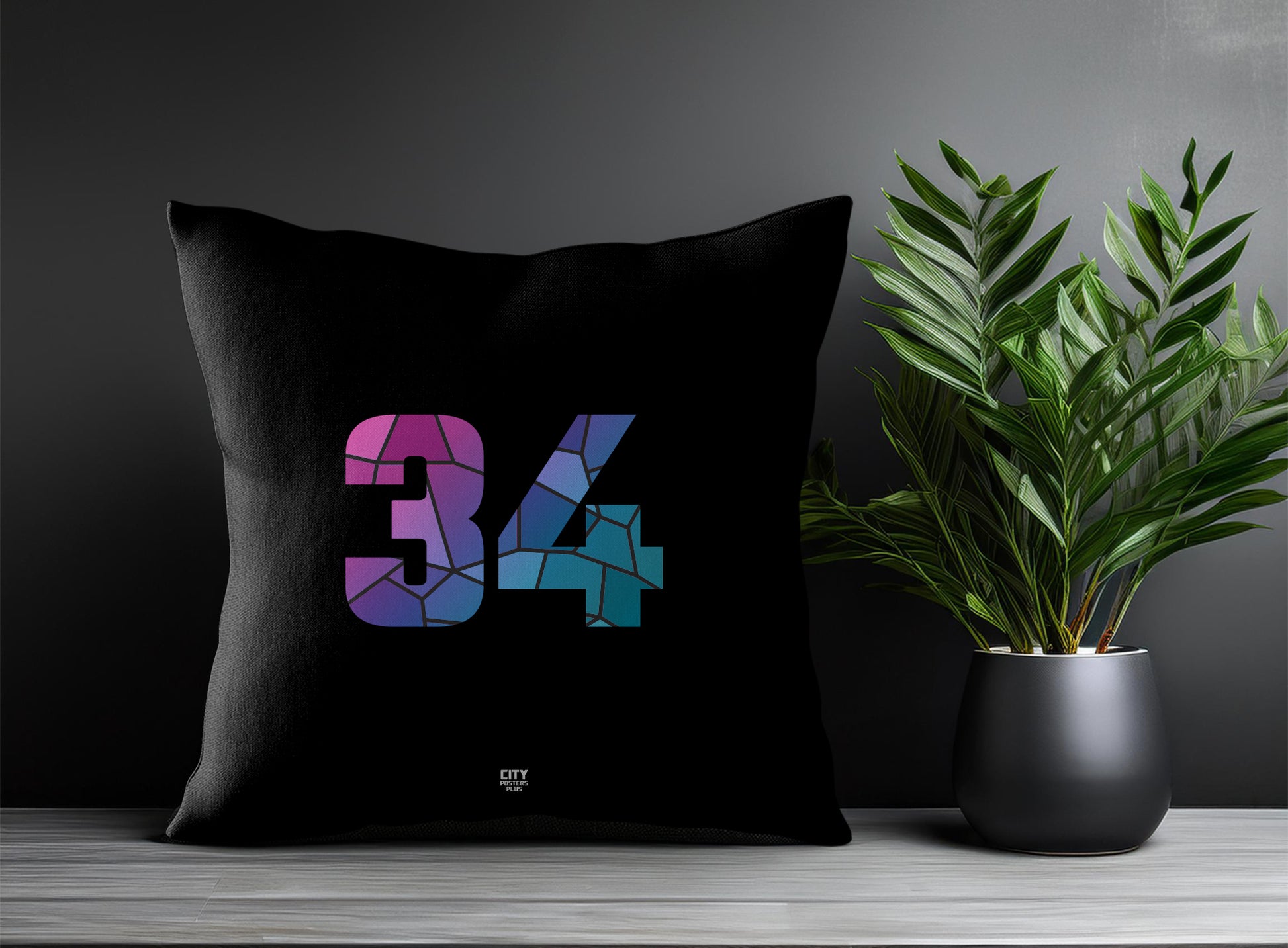 34 Number Pillow Case and Pillow Throw (Black)