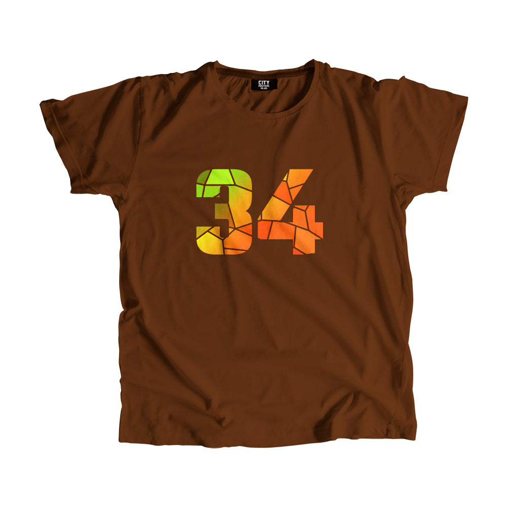 34 Number Men Unisex T-Shirt (Brown)