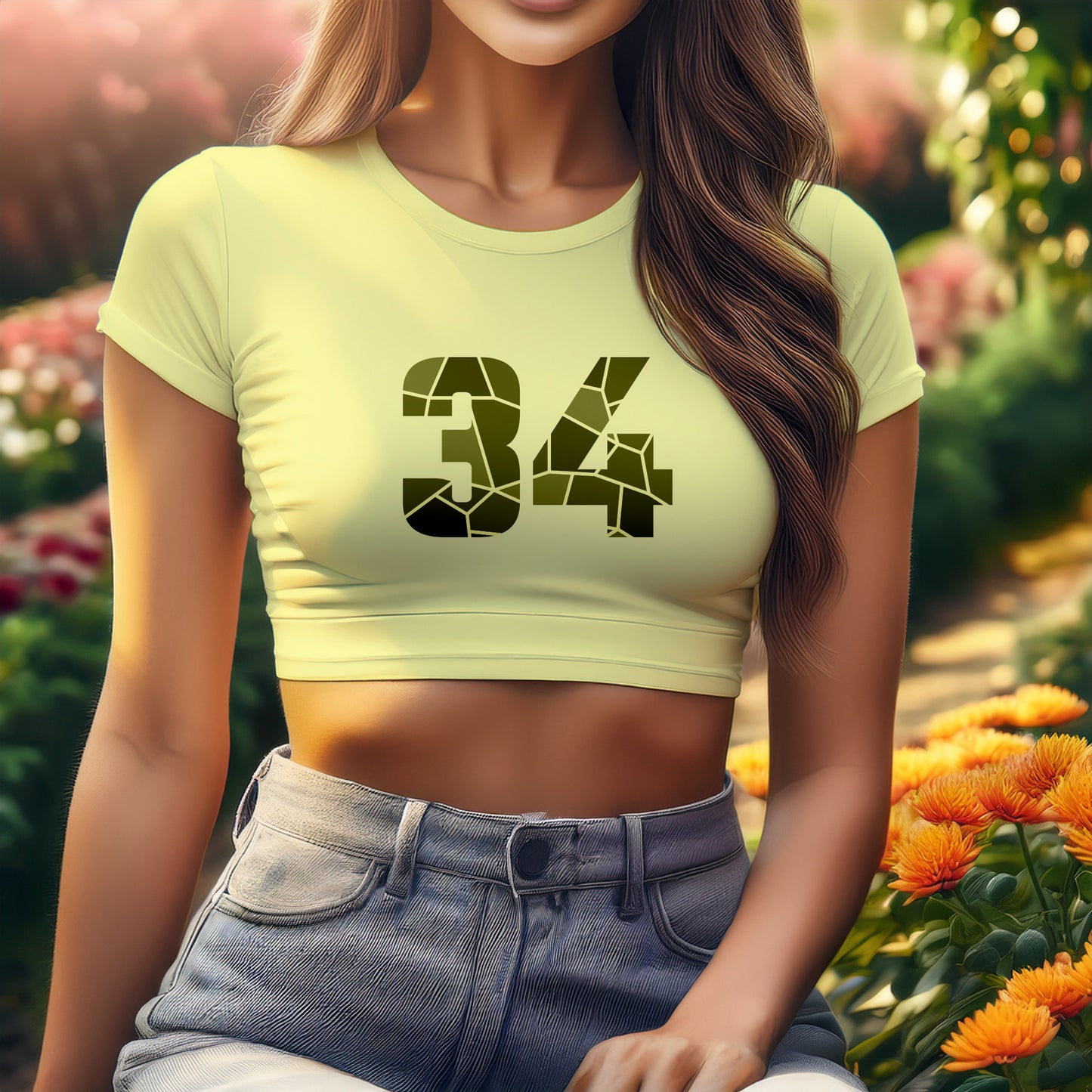 34 Number Women Crop Top (Butter Yellow)