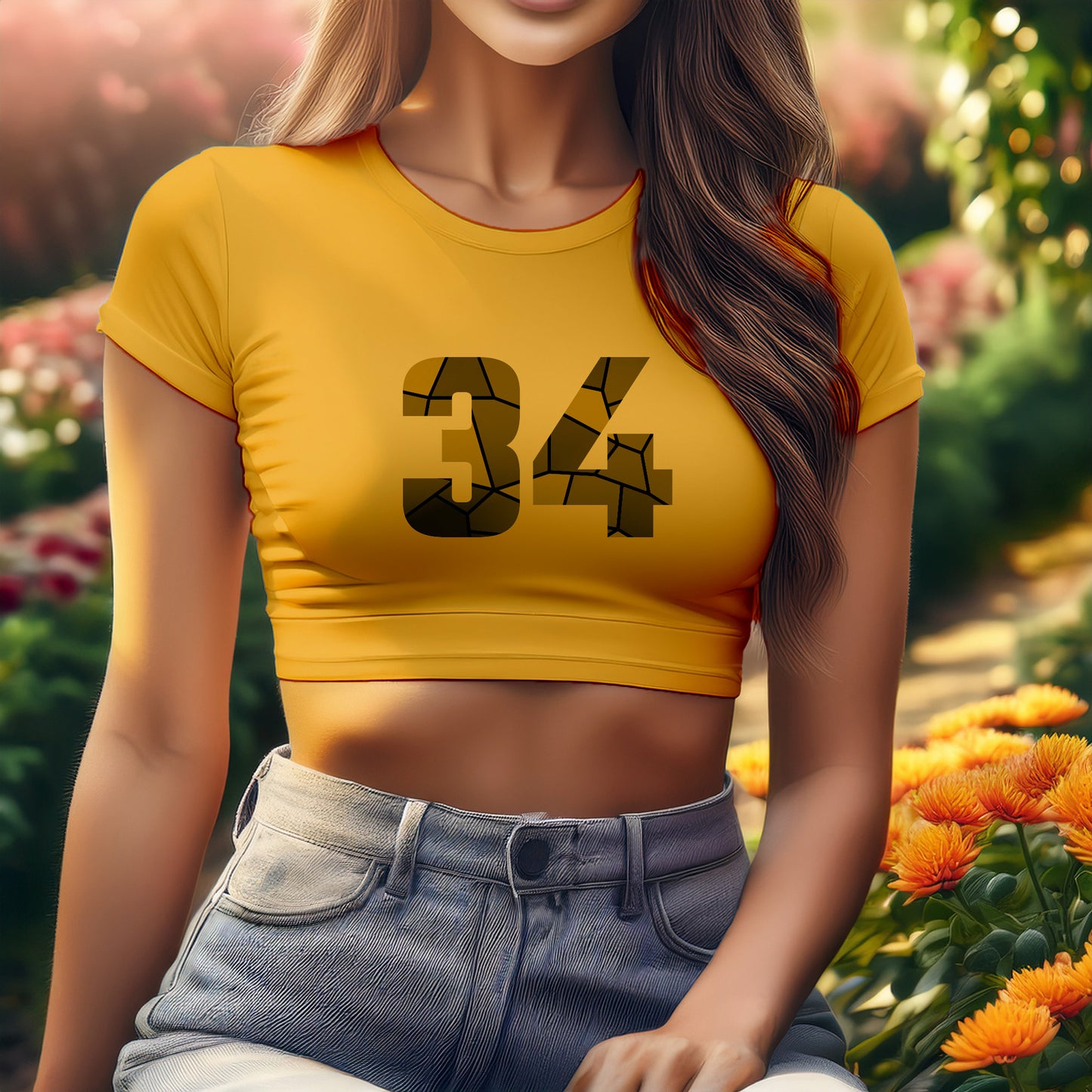 34 Number Women Crop Top (Golden Yellow)