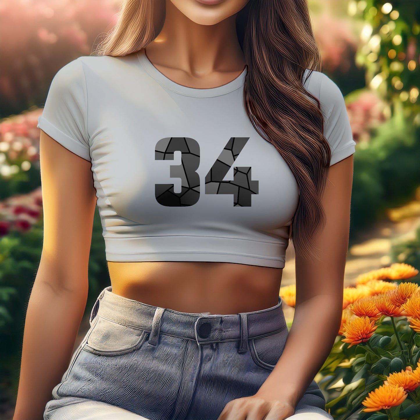 34 Number Women Crop Top (Melange Grey)