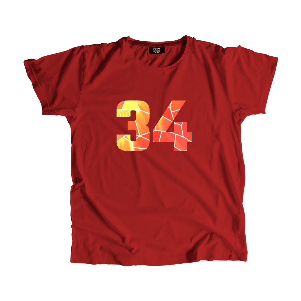 34 Number Men Unisex T-Shirt (Red)