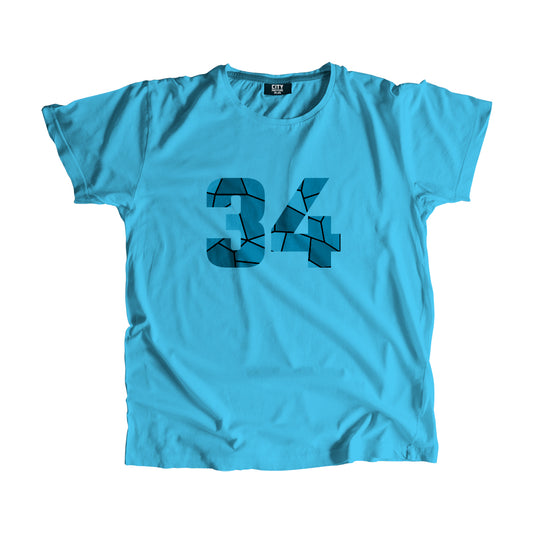 34 Number Men Unisex T-Shirt (Sky Blue)