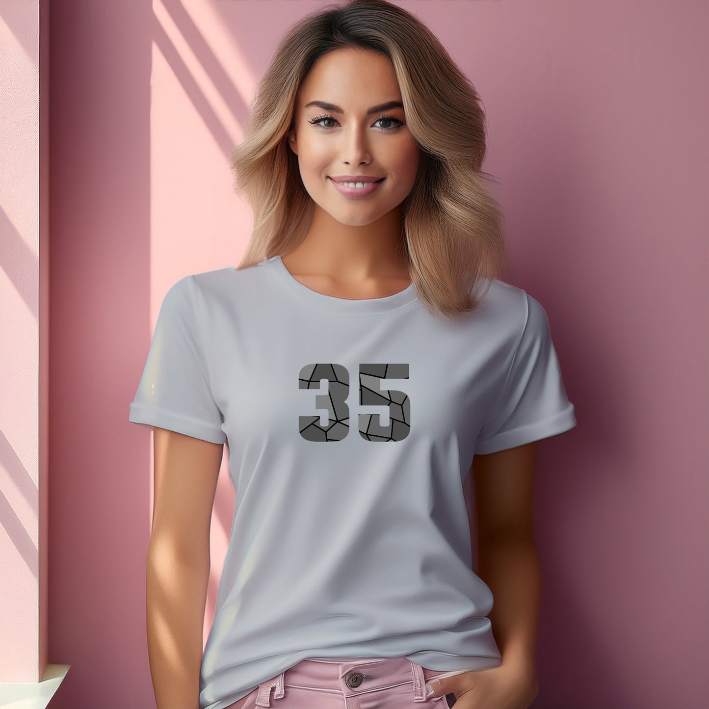 35 Number Women T-Shirt (Melange Grey)