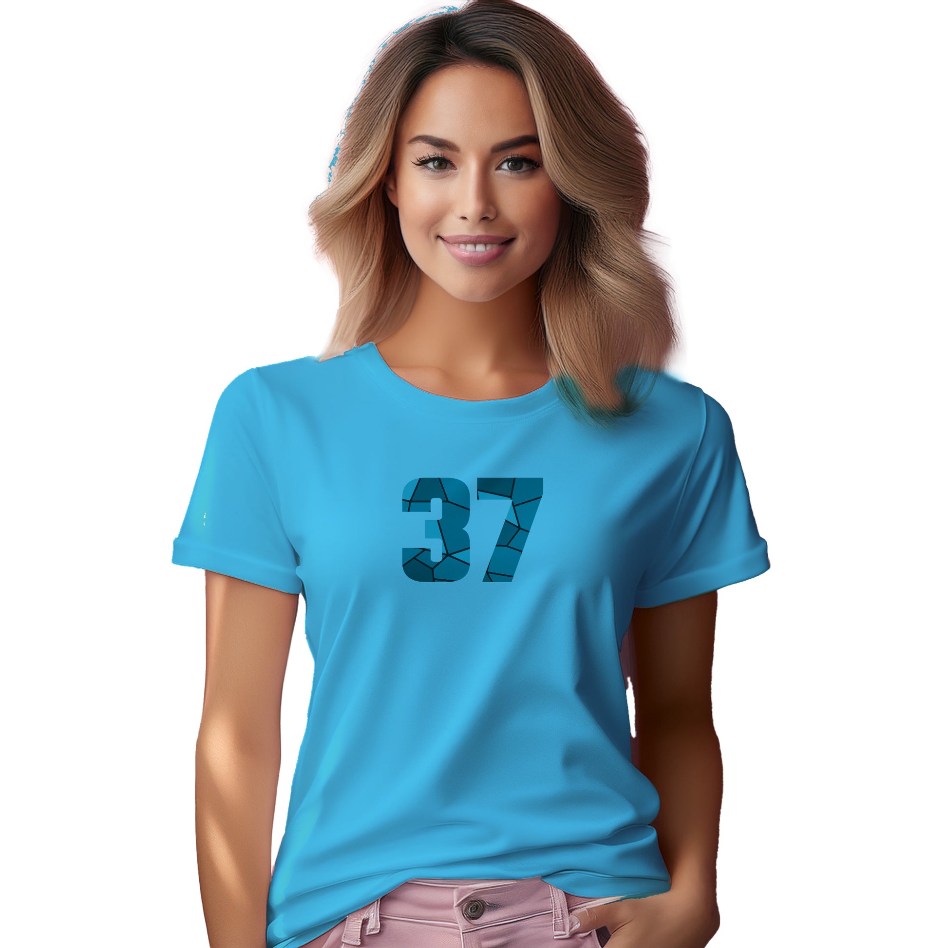 37 Number Women T-Shirt (Sky Blue)