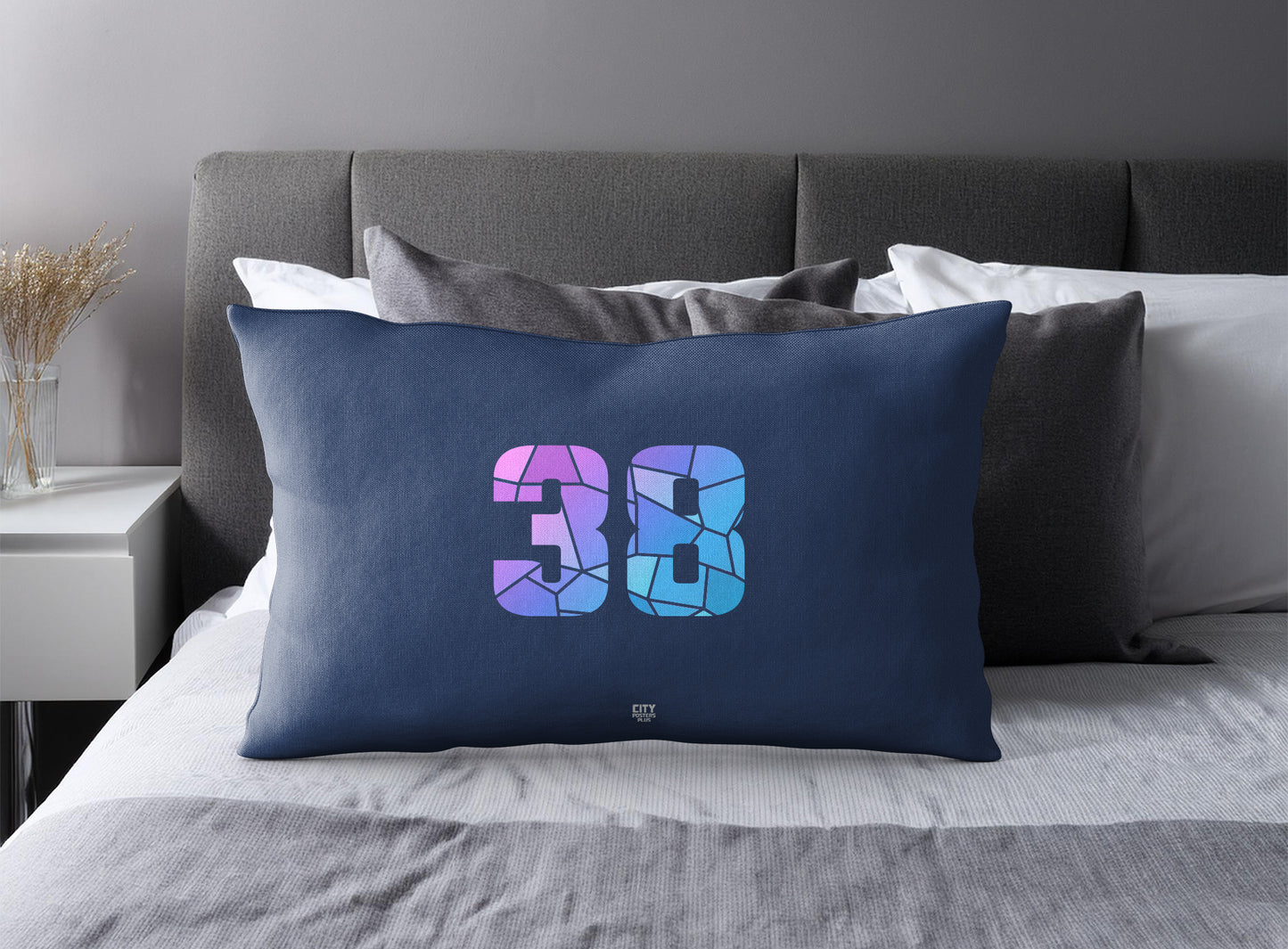 Print Deliver Plus 38 Number Pillow Case and Pillow Throw (Navy Blue)