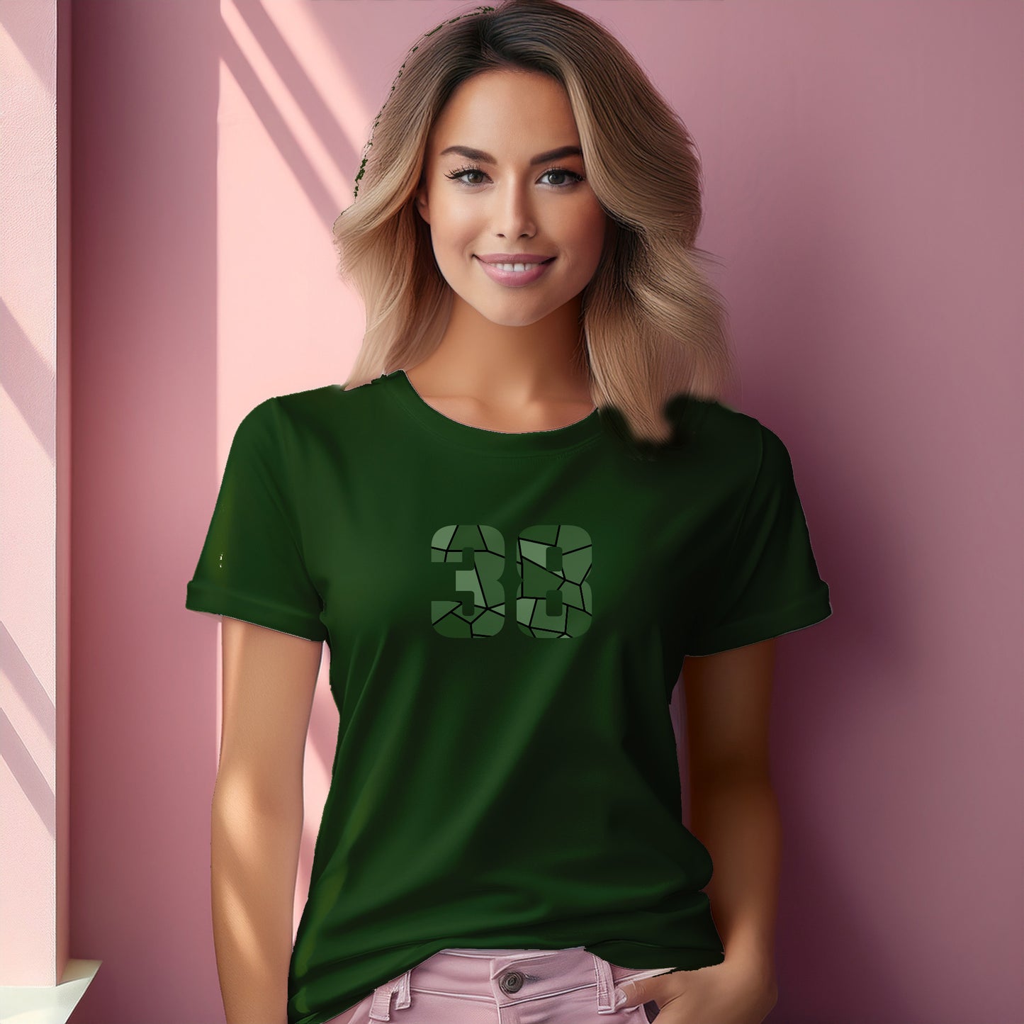 38 Number Women T-Shirt (Olive Green)