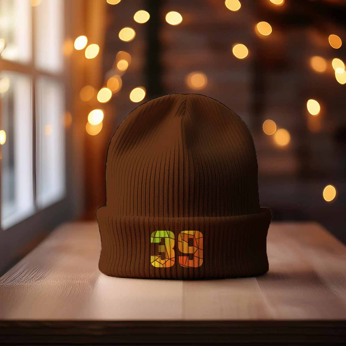 39 Number Cuffed Beanie (Brown)
