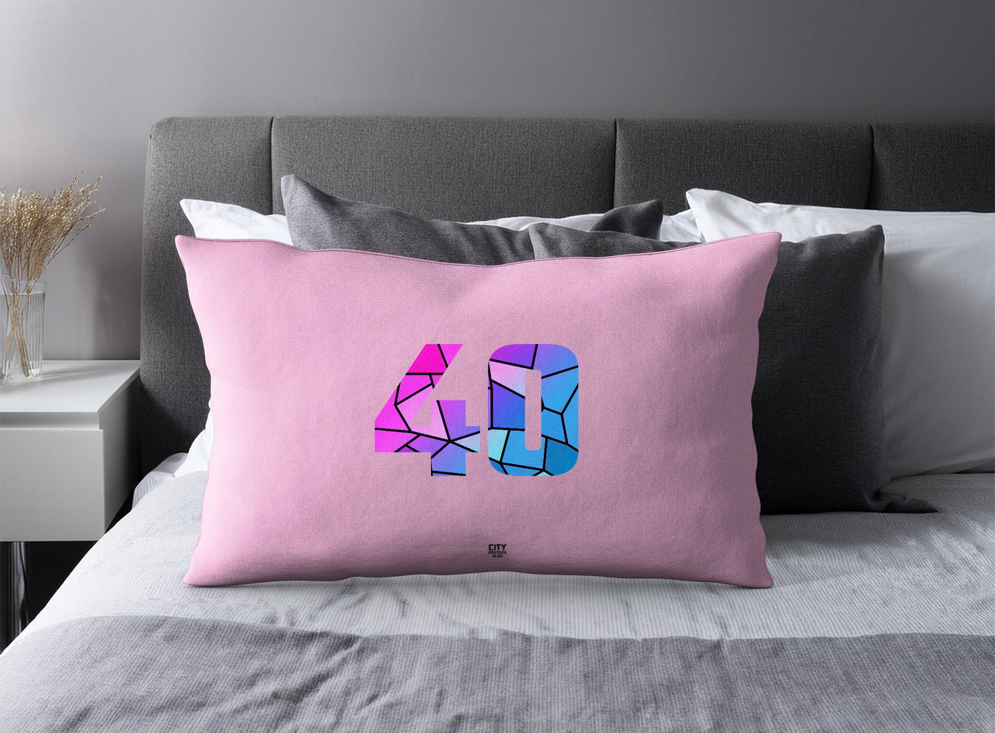 Print Deliver Plus 40 Number Pillow Case and Pillow Throw (Light Pink)