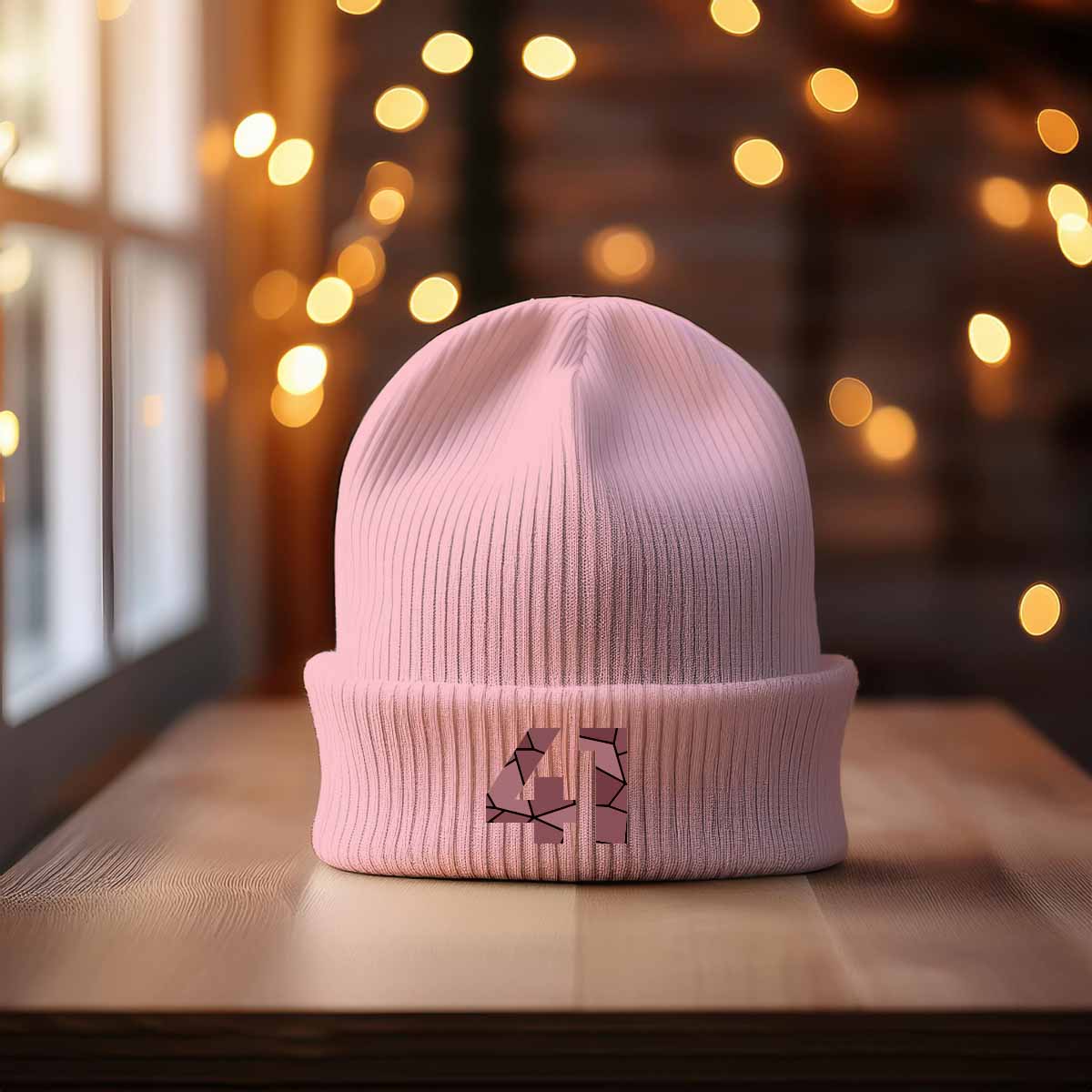 41 Number Cuffed Beanie (Baby Pink)