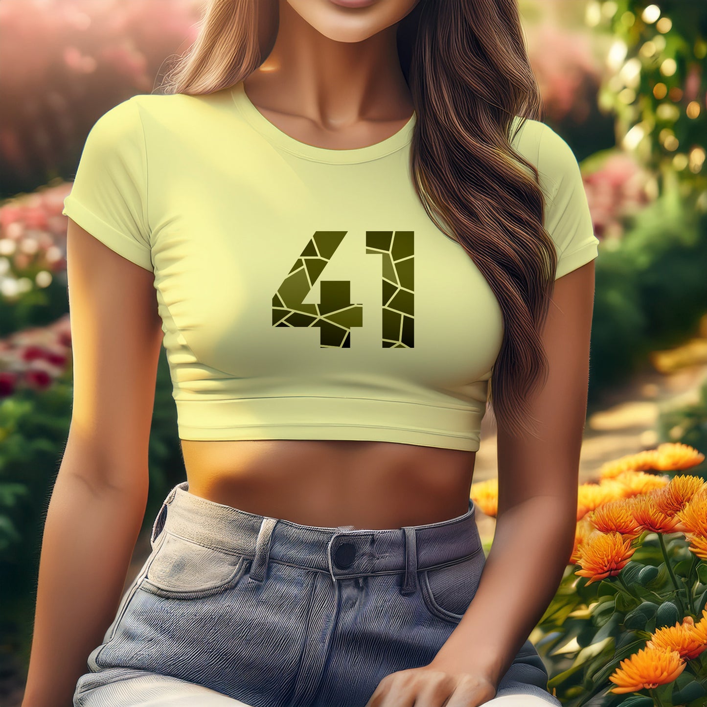 41 Number Women Crop Top (Butter Yellow)