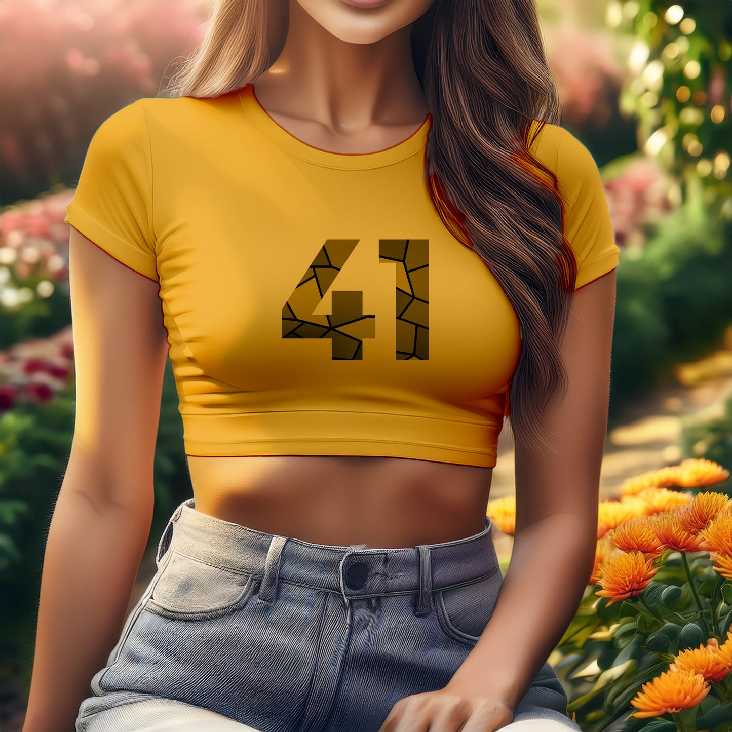 41 Number Women Crop Top (Golden Yellow)