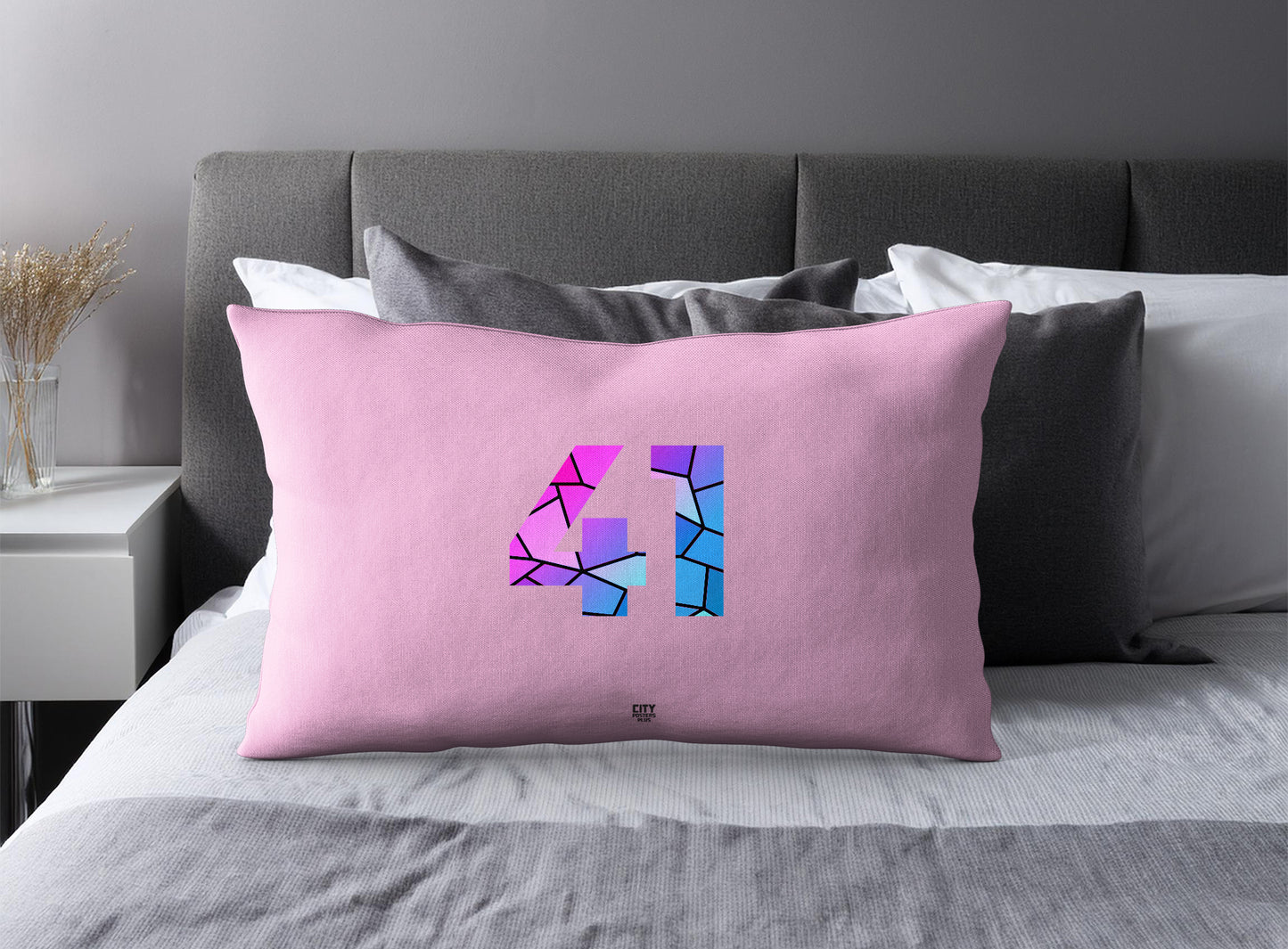 Print Deliver Plus 41 Number Pillow Case and Pillow Throw (Light Pink)