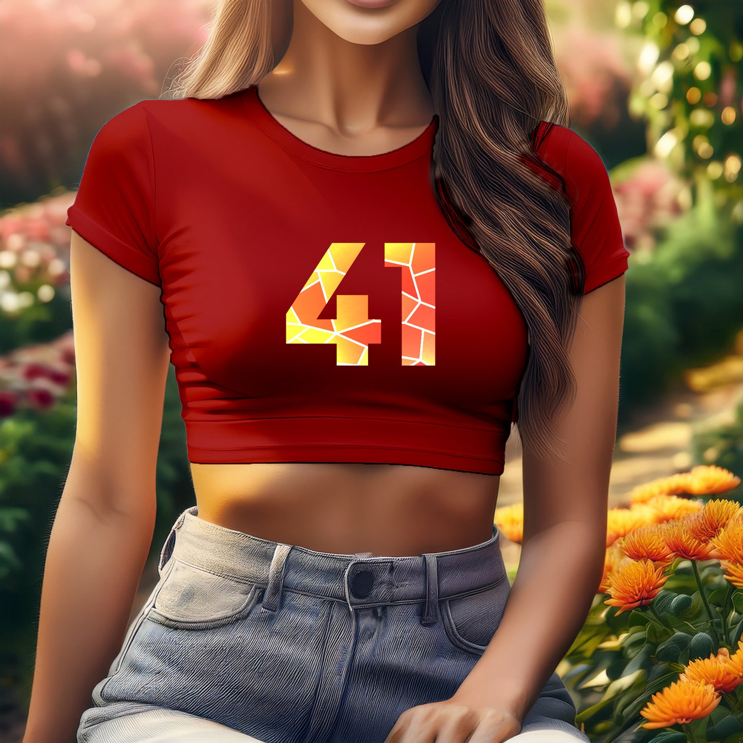41 Number Women Crop Top (Red)