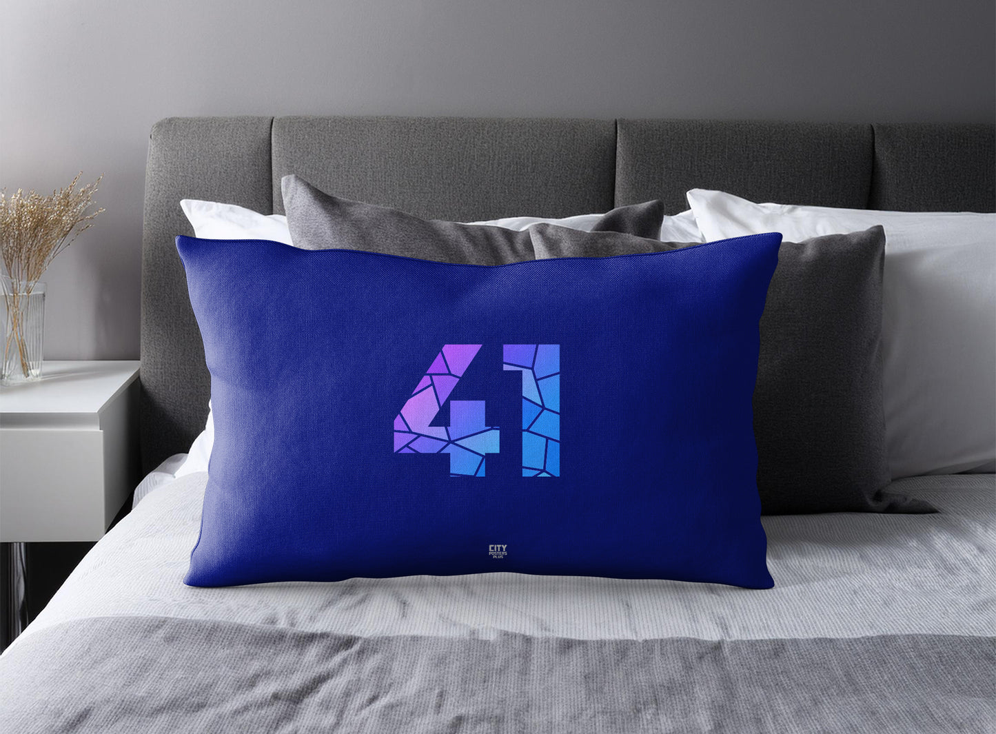 Print Deliver Plus 41 Number Pillow Case and Pillow Throw (Royal Blue)