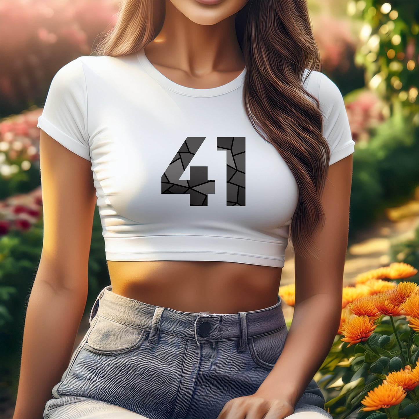 41 Number Women Crop Top (White)