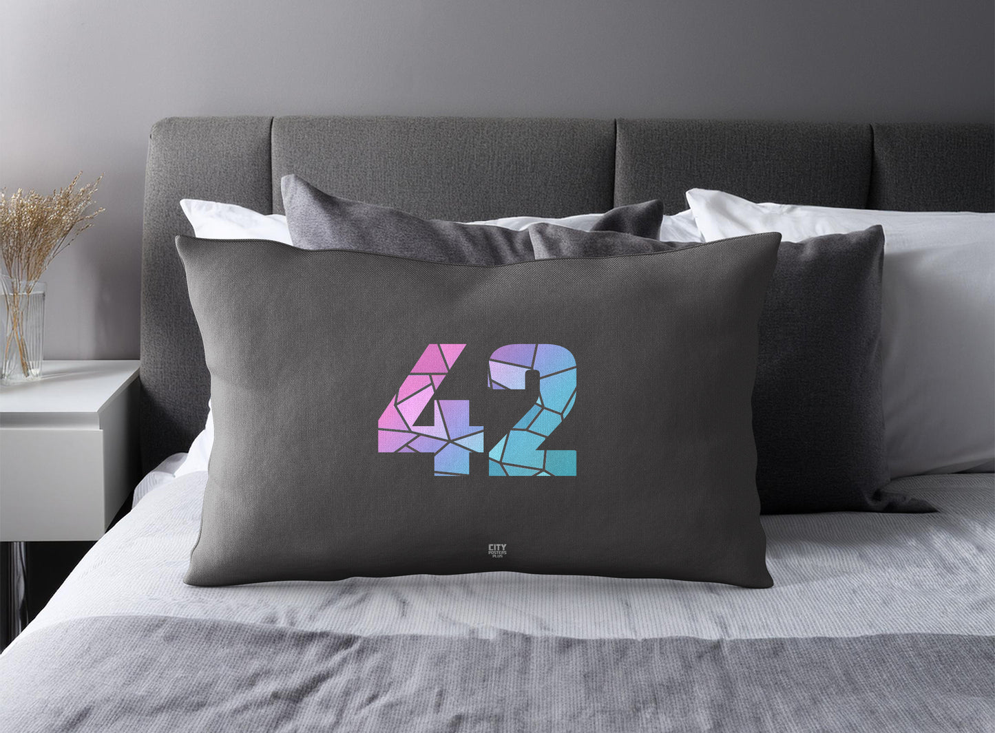 Print Deliver Plus 42 Number Pillow Case and Pillow Throw (Charcoal Grey)