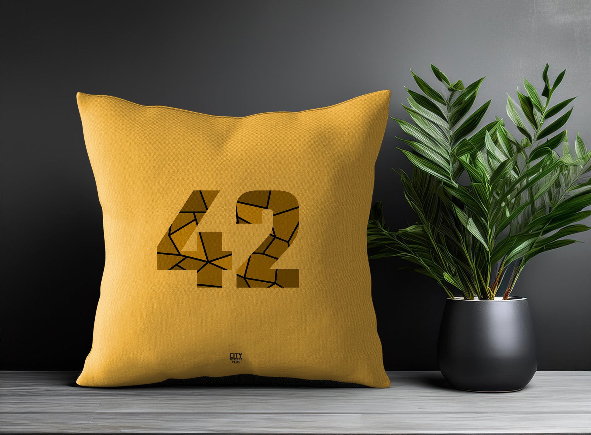 42 Number Pillow Case and Pillow Throw (Golden Yellow)